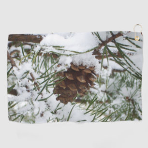 Snowy Pine Cone I Winter Nature Photography Golf Towel