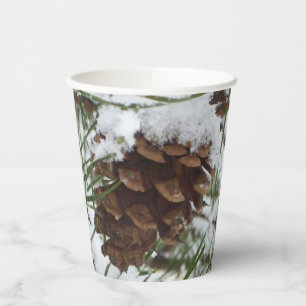 Snowy Pine Cone I Winter Nature Photography Paper Cups