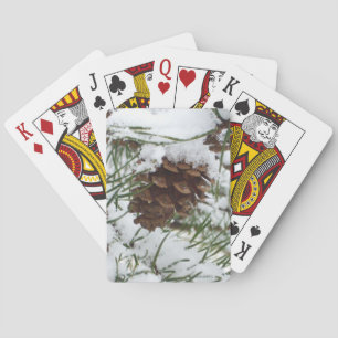 Snowy Pine Cone I Winter Nature Photography Playing Cards