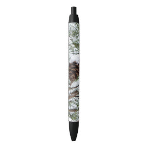 Snowy Pine Cone II Winter Nature Photography Black Ink Pen