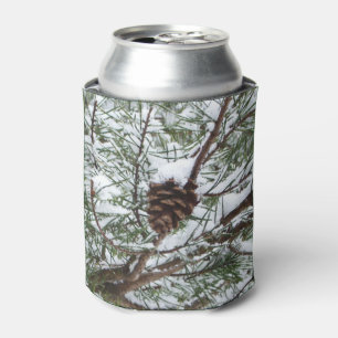 Snowy Pine Cone II Winter Nature Photography Can Cooler