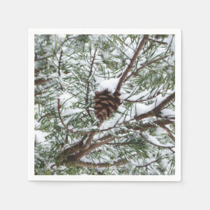 Snowy Pine Cone II Winter Nature Photography Napkin