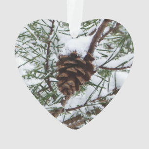 Snowy Pine Cone II Winter Nature Photography Ornament