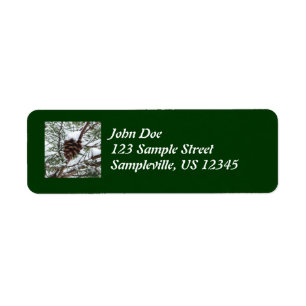 Snowy Pine Cone II Winter Nature Photography Return Address Label