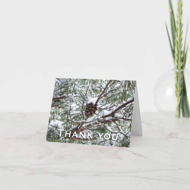 Snowy Pine Cone II Winter Nature Photography Thank You Card (Front)