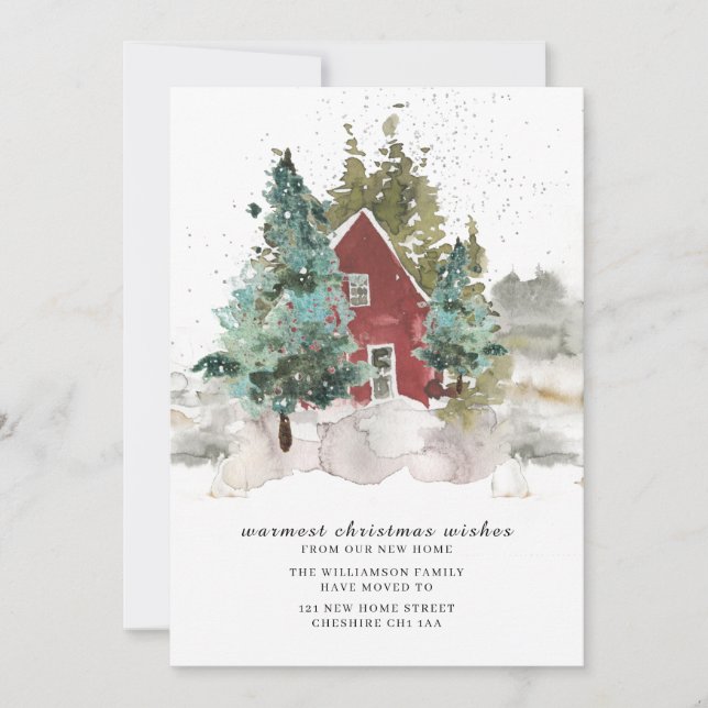 Snowy Pine Forest Christmas New Home Announcement (Front)