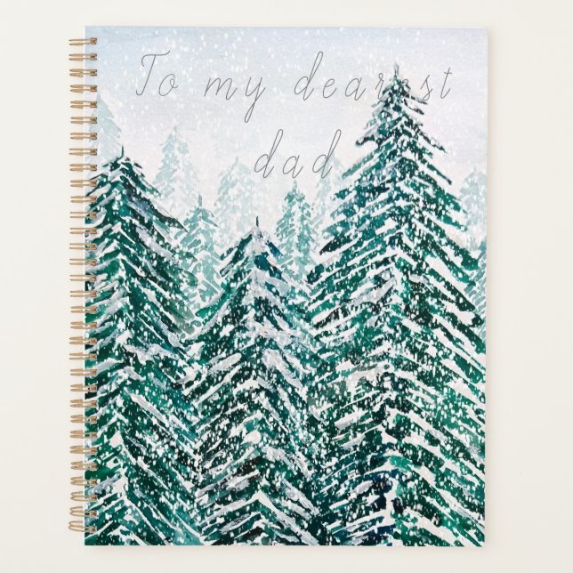 snowy pine forest green version 2 hand painted  planner (Front)
