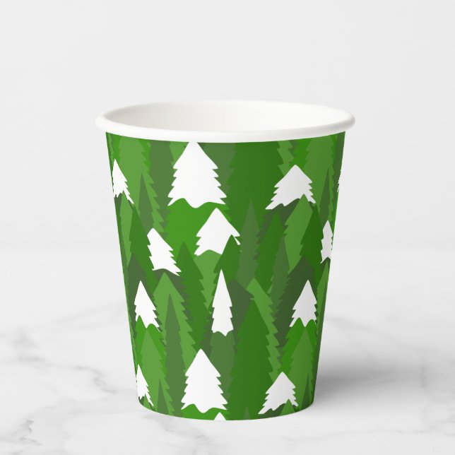 Snowy Pine Forest Paper Cups (Front)