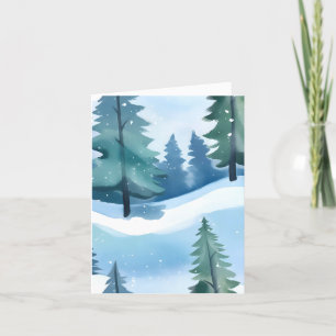 Snowy Pine Forest   Winter Watercolor Holiday Card