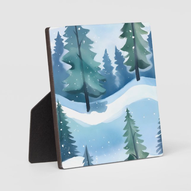 Snowy Pine Forest | Winter Watercolor Plaque (Front)