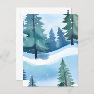 Snowy Pine Forest Winter Watercolor Postcard