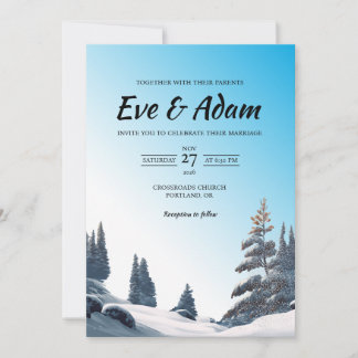 Snowy Pine Ridge Watercolor Winter Wedding Invitation