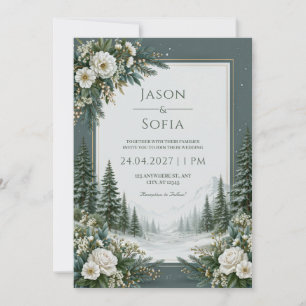 Snowy Pine Rose Wedding Invitation