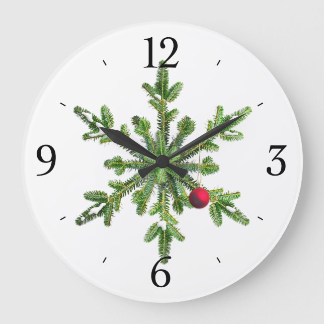 Snowy Pine Snowflake Christmas Large Clock (Front)