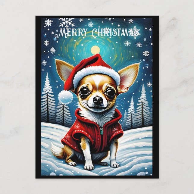 Snowy Pine Tree Cute Chihuahua Santa Christmas  Postcard (Front)