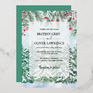 Snowy Pine Tree Forest Watercolor Themed Wedding
