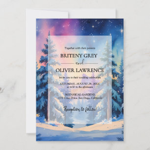 Snowy Pine Tree Forest Watercolor Themed Wedding Invitation