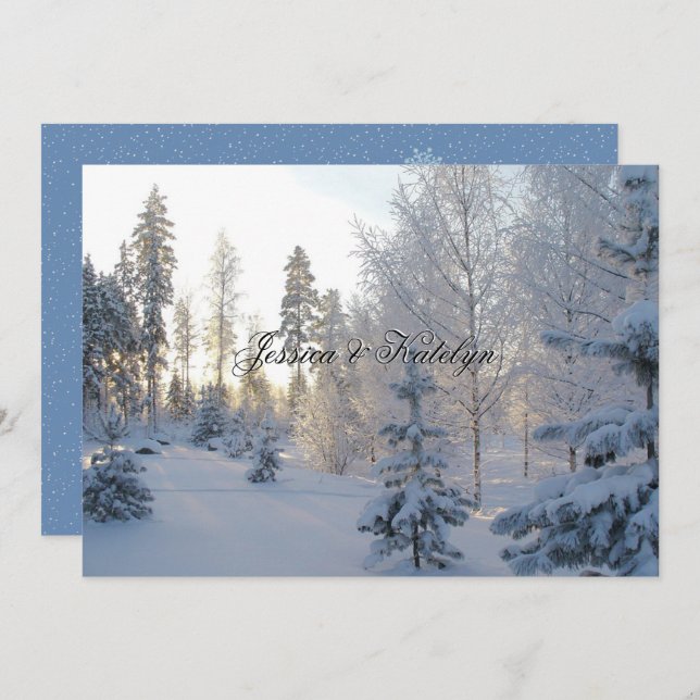 Snowy Pine Tree Forest Winter Wedding Invitation (Front/Back)