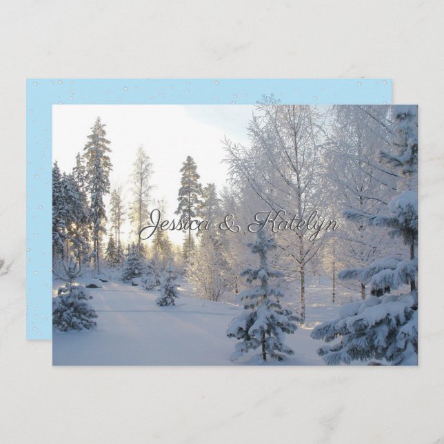 Snowy Pine Tree Forest Winter Wedding Invitation (Front/Back)