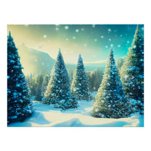 Snowy Pine Tree Forest Winter Wonderland Poster