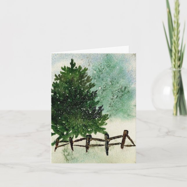 Snowy Pine Tree Holiday Card (Front)