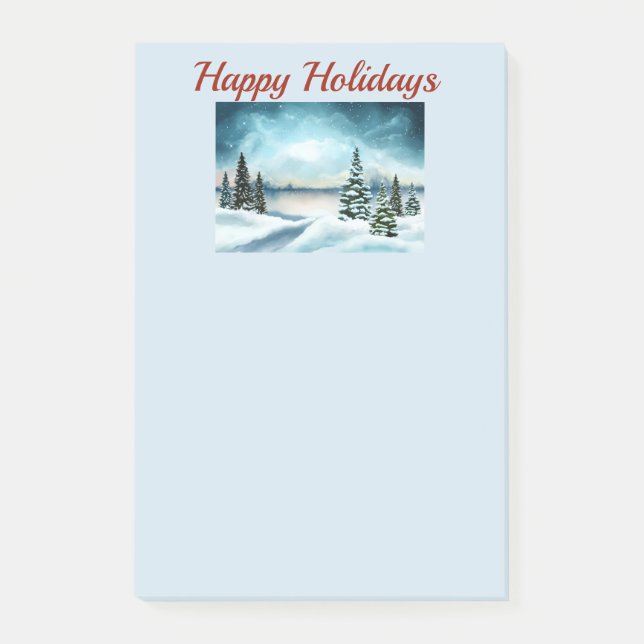 Snowy pine trees near a lake post-it notes (Front)