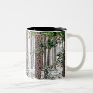 Snowy Pine trees Two-Tone Coffee Mug
