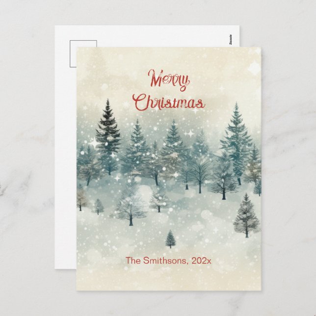 Snowy Pine Trees Vintage Christmas Postcard (Front/Back)