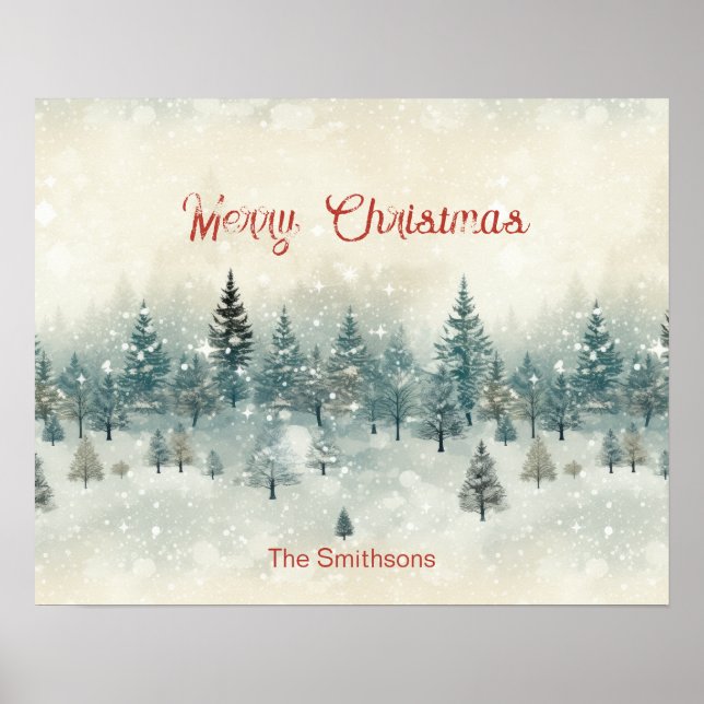 Snowy Pine Trees Vintage Poster (Front)