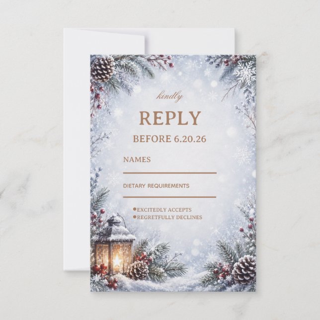 Snowy Pinecone Winter Celebration RSVP Card (Front)