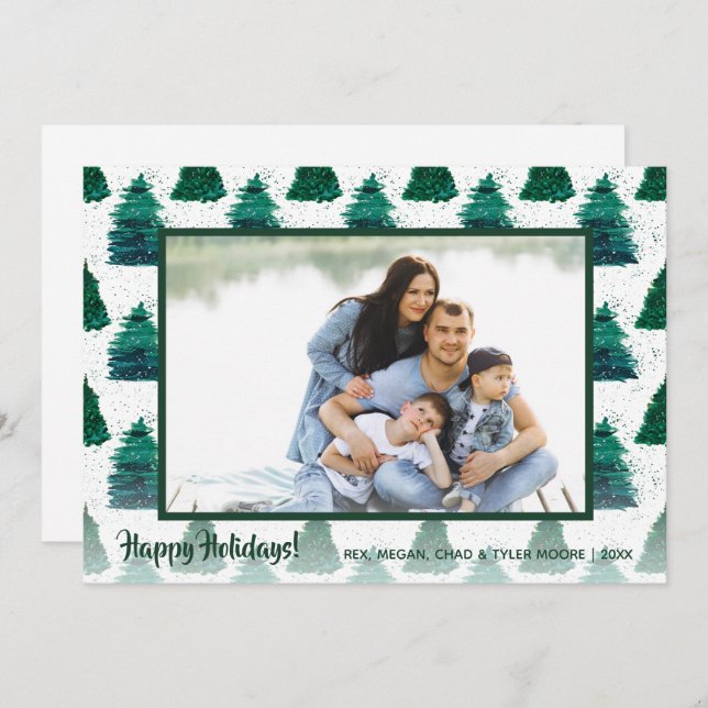 Snowy Pines Christmas Photo Holiday Card (Front/Back)