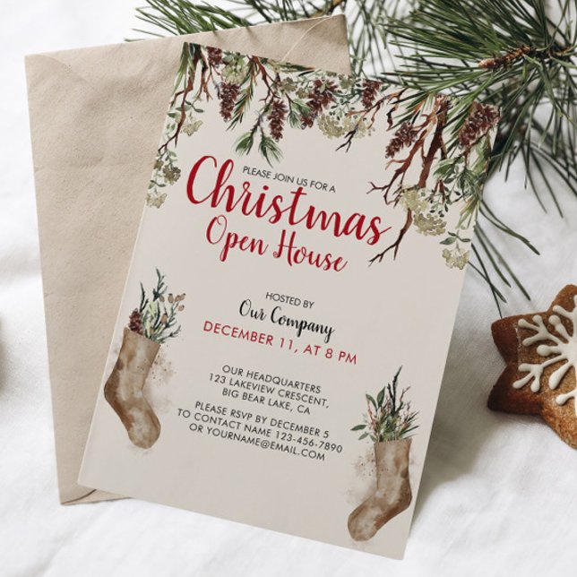 SNOWY PINES Company Christmas Open House Invitation (Join us for a festive holiday open house! Good cheer, great company, and holiday fun for all!)