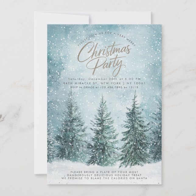 Snowy Pines Snow Christmas Tree Winter Christmas  Invitation (Front)