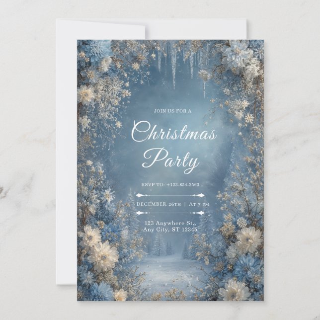 Snowy Pines Winter Floral Christmas Invitation (Front)