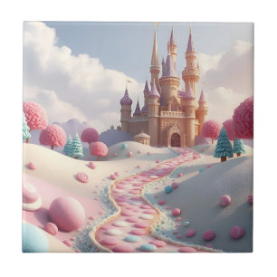 Snowy Pink Candy Land Fairy Castle Ceramic Tile