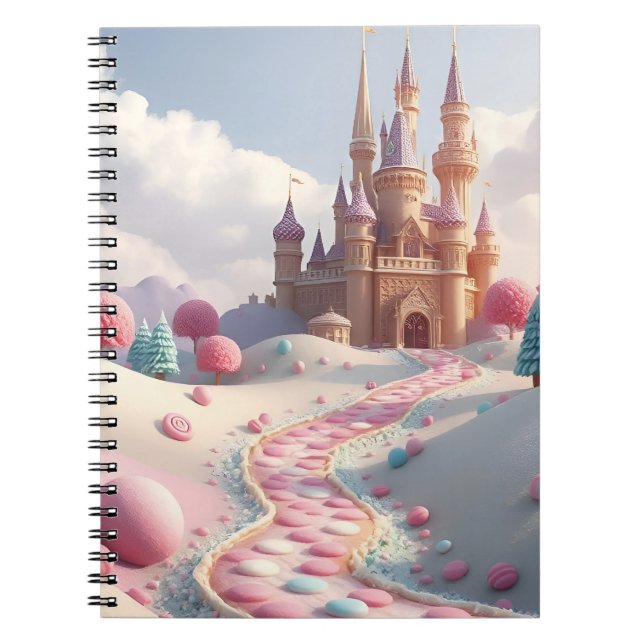 Snowy Pink Candy Land Fairy Castle Notebook (Front)
