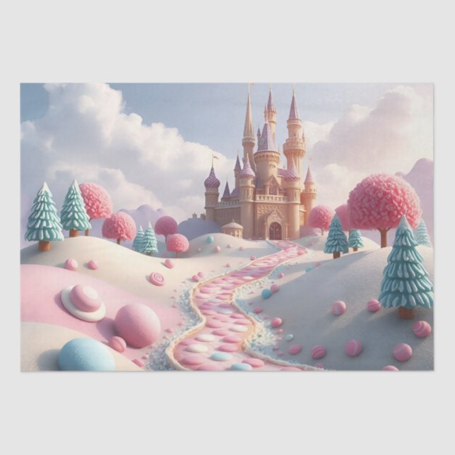 Snowy Pink Candy Land Fairy Castle Tissue Paper (Front)