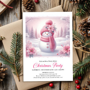 Snowy Pink Coquette Snowman Editable Kids Christma Invitation