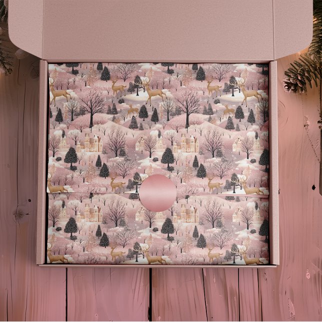 Snowy Pink Deer Forest Tissue Paper (Creator Uploaded)