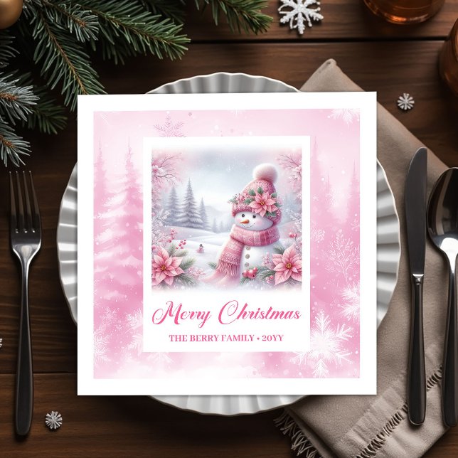 Snowy Pinkmas Christmas Scene Napkins Kids Holiday (Snowy Pinkmas Christmas Scene Napkins Kids Holiday Party)