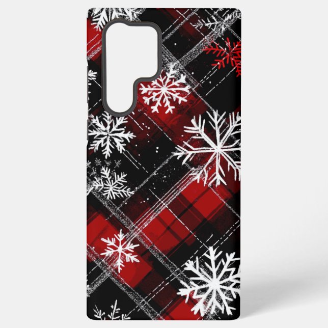Snowy Plaid Samsung Galaxy S22 Ultra Case (Back)