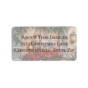 Snowy Poinsettia Christmas Window Label