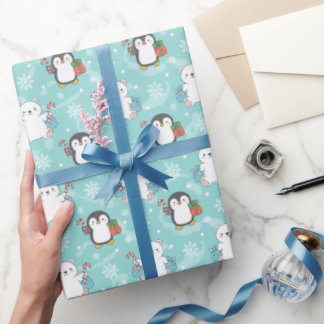 Snowy Polar Bears & Penguins Wrapping Paper | Cute
