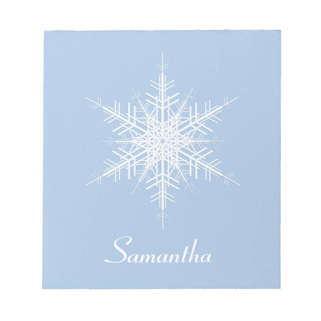 Snowy Powder Blue Snowflake Notepad (Front)