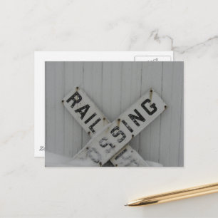Snowy Railroad Crossing Sign Postcard