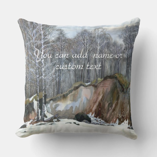 Snowy ravine painting  watercolor cushion (Front)