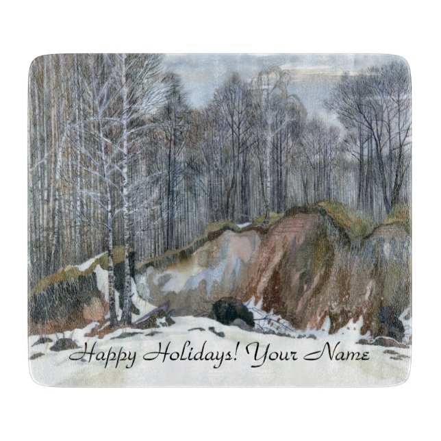 Snowy ravine  painting  watercolor  cutting board (Front)