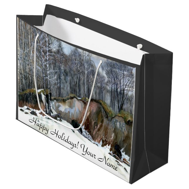Snowy ravine  painting  watercolor large gift bag (Front Angled)