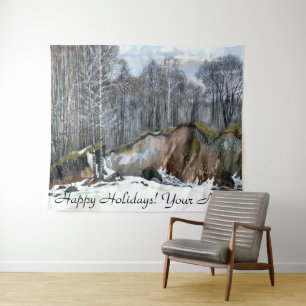 Snowy ravine painting watercolor tapestry