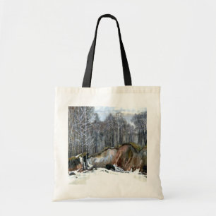 Snowy ravine  painting  watercolor tote bag